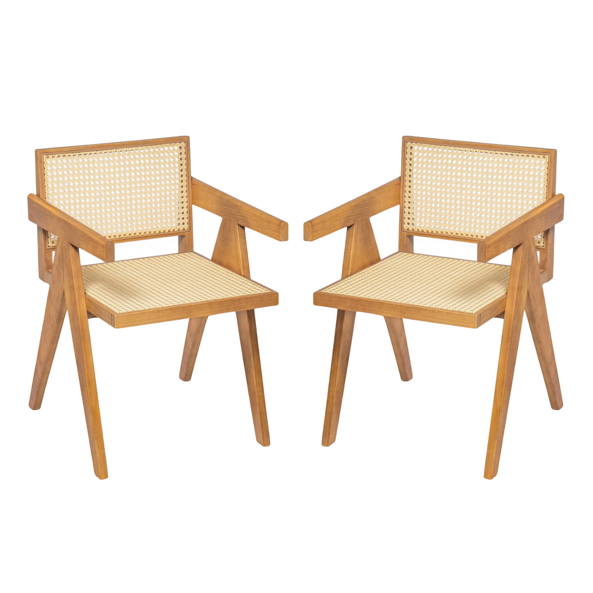 Chandigarh Arm Dining Chair With Natural Cane Design (Set of 2)