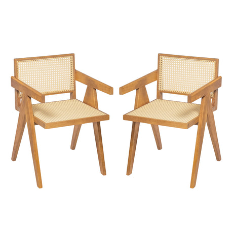 Chandigarh Arm Dining Chair With Natural Cane Design (Set of 2)