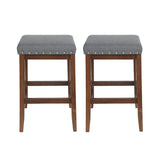 Upholstered Bar Stool With Nailhead Trim And X Frame Design (Set of 2) - Charcoal