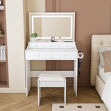 Modern Makeup Vanity Set With Power Outlet, Hair Dryer Holder, And Adjustable Lighting