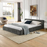 Modern Upholstered Platform Bed Frame With Pleated Design