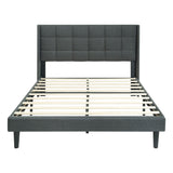 Queen Size Upholstered Platform Bed Frame With Button Tufted Linen Fabric Headboard - Dark Gray