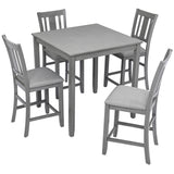 5 Pieces Dining Table Set, Counter Height Kitchen Table Set With Square Table And 4 Upholstered Chairs