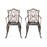 Outdoor Dining Chair With Floral Design And Curved Saber Legs (Set of 2) - Copper
