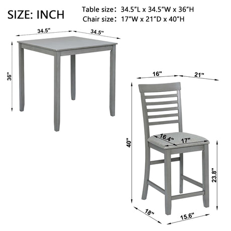 5 Piece Dining Table Set, Wooden Dining Square Table Set For 4, Counter Height Kitchen Table Set With Square Table And 4 Upholstered Chairs - Gray