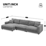 Oversized Corduroy Sectional Sofa, L Shaped Cloud Couch With USB Charging Port, Cup Holder, Deep Seat Sofa Bed With 50" Chaise, Comfy Indoor Furniture For Living Room