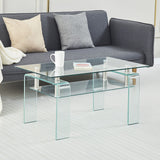 Modern Tempered Glass Coffee Table With 2 Tier Storage For Living Room