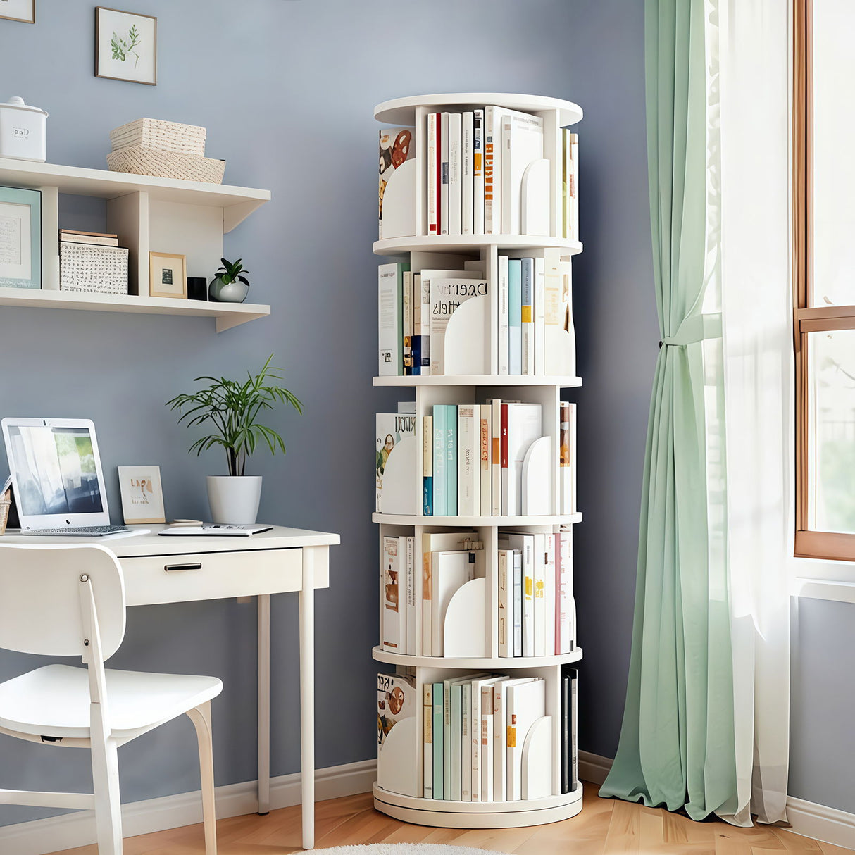 5 Tier Rotating Bookshelf, Spinning Design