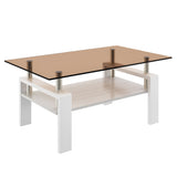 Modern Rectangular Coffee Table With Tempered Transparent Glass Top And Storage Shelf