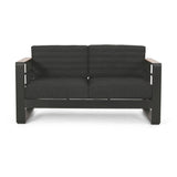 Loveseat With Slat Paneling And Aluminum Frame - Black