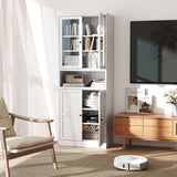 Metal Kitchen Pantry Cabinet Tall Storage With Adjustable Shelves, Heavy Duty Stainless Steel Frame - White