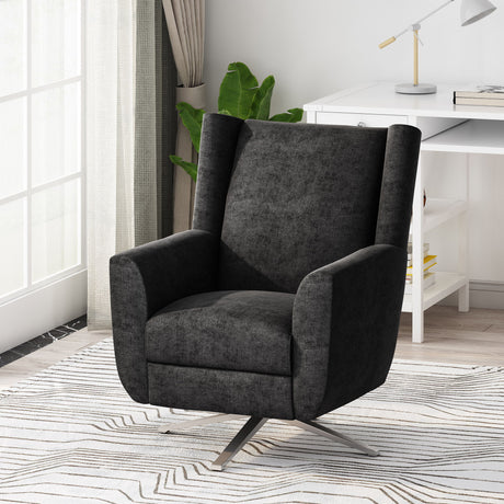 Contemporary Swivel Chair With Wingback Design - Black