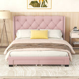 Queen Size Storage Bed Linen Upholstered Platform Bed & Two Drawers - Pink