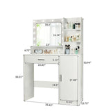 Vanity Desk With Mirror And Adjustable LED Lights, 3 Lighting Modes, Drawer And Storage Cabinet - White