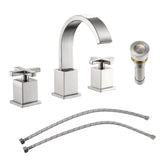 2 Handle Widespread Bathroom Faucet With Pop Up Drain And 2 Water Supply Lines - Brushed Nickel