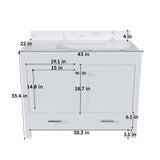 43" Bathroom Vanity With Artificial Marble Carrara Top Set, Multi Functional Bathroom Cabinet With Doors And Drawer - White