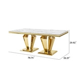 79.53 In. Elegant Marble Pattern Dining Table For 6 Or 8 Seats Polished Stainless Steel Base - Gold