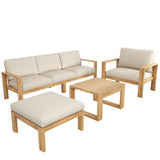 Outdoor 4 Pieces Acacia Sectional Patio Sofa Set - Light Gray / Teak