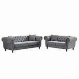 Chesterfield 3 And 2 Seater Velvet Upholstery Sofa With Roll Armrest & Nailhead Fabric Couch