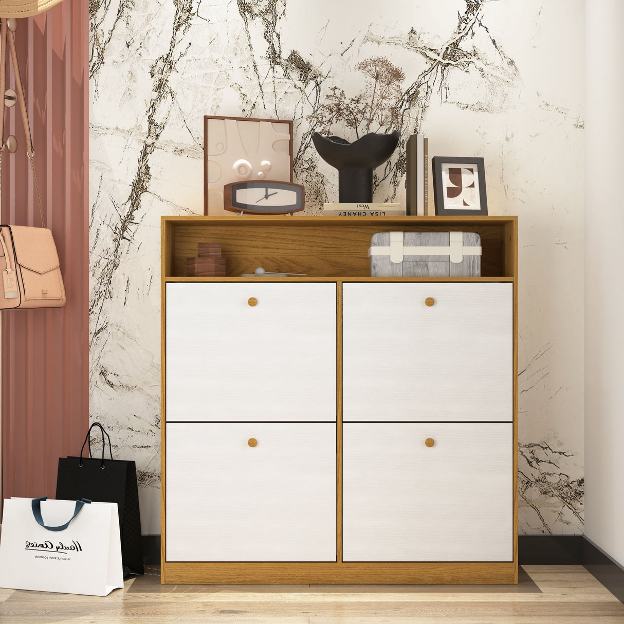 Modern Freestanding Shoe Storage Cabinet With 4 Flip Drawers
