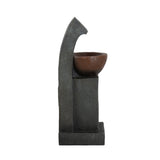 Sculptural Water Fountain With Bowl Basin, With Light And Pump, For Indoor And Outdoor - Brown / Black
