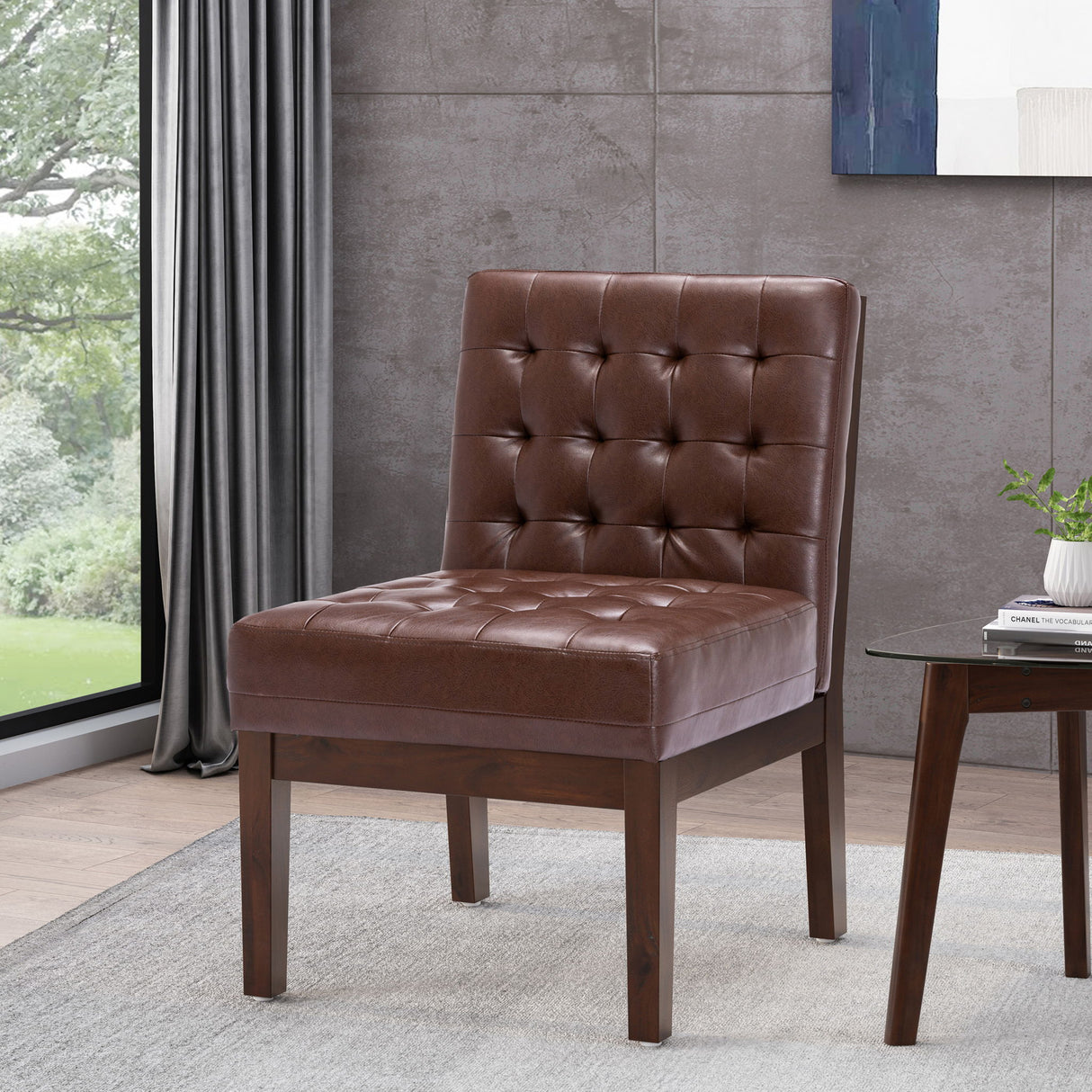 Contemporary Accent Chair With Tufted Waffle Stitch - Dark Brown