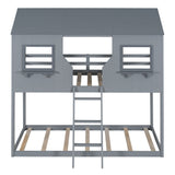 Twin Over Twin Bunk Bed With Roof, Window, Guardrail, Ladder