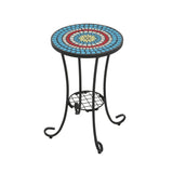 Ceramic Tile And Iron Patio Side Table With Shelf