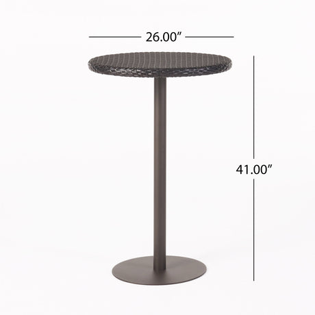 Outdoor Round Rattan Bar Table With Iron Frame - Multi Brown
