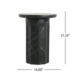 Outdoor Lightweight Concrete BMarble Effect Side Table, Living Room End Table - Black / Marble