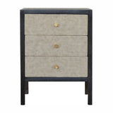 Faux Leather Nightstand, 3 Drawer - Black