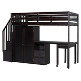 Loft Bed With Stairs, Bookshelf, Drawers, Desk & Wardrobe, Space Saving Multifunctional Furniture