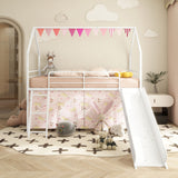 Jack - House Loft Bed With Slide And Curtain Set