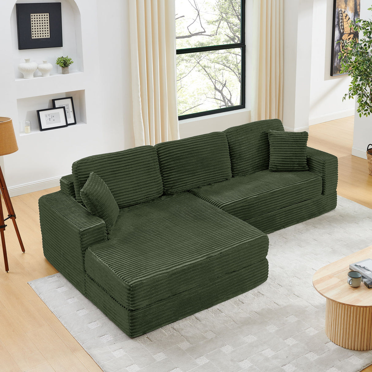 Modern Minimalist L Shape Modular Sectional Sofa, Corduroy Couch