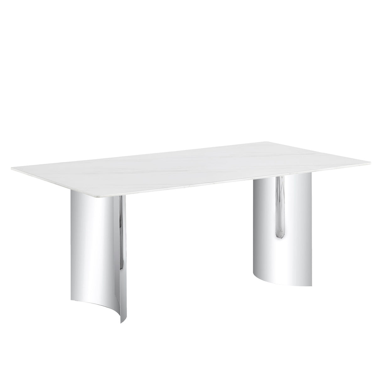 Modern Minimalist Dining Table With Imitation Marble Glass Desktop And Metal Legs