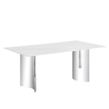 Modern Minimalist Dining Table With Imitation Marble Glass Desktop And Metal Legs