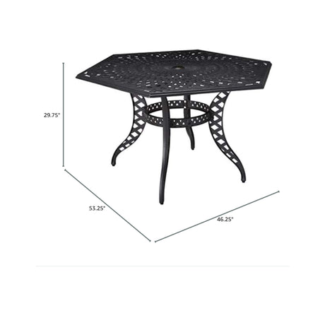 Outdoor Cast Aluminum Dining Table With Lattice Top And Umbrella Hole - Black