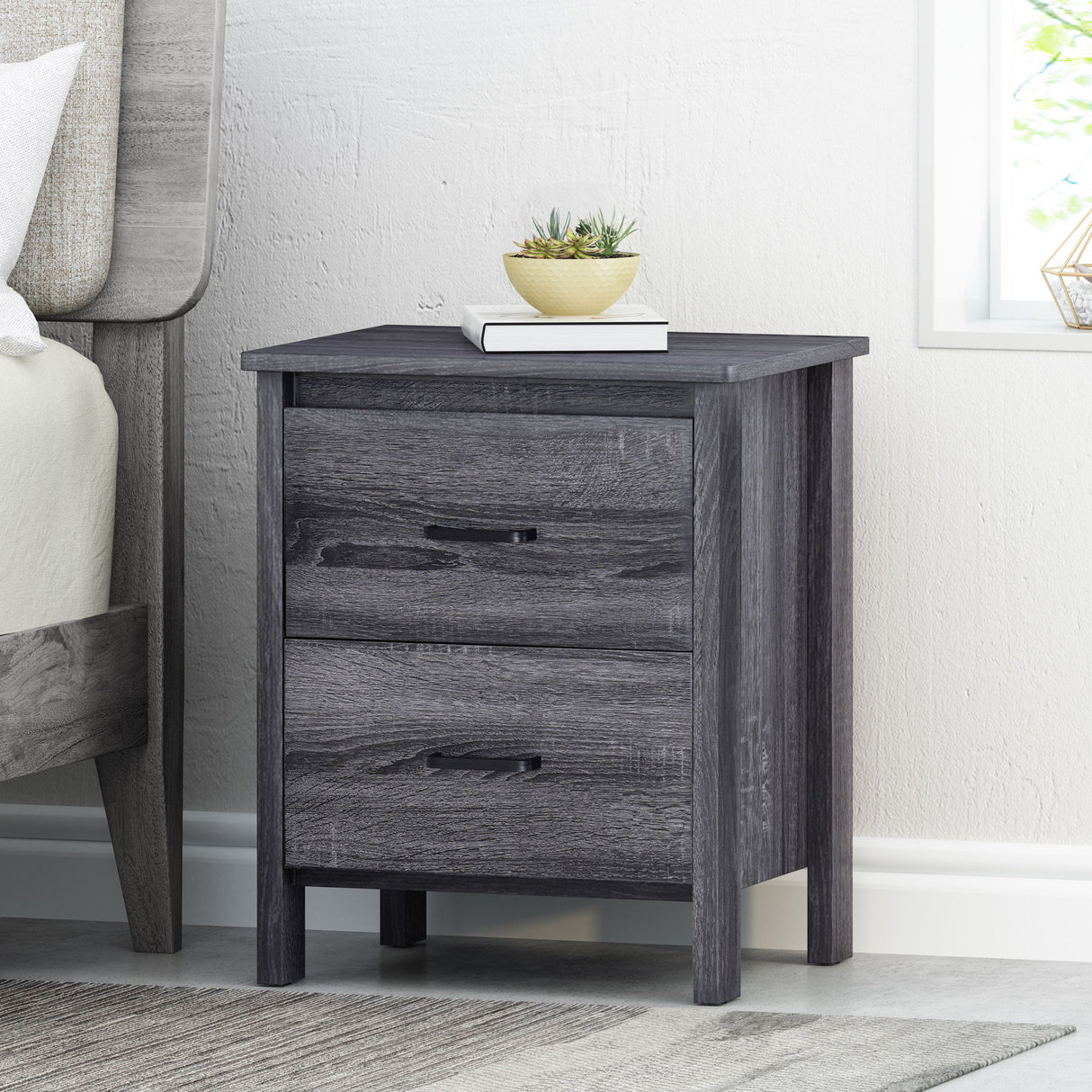Titeca - Contemporary Wood 2 Drawer Nightstand