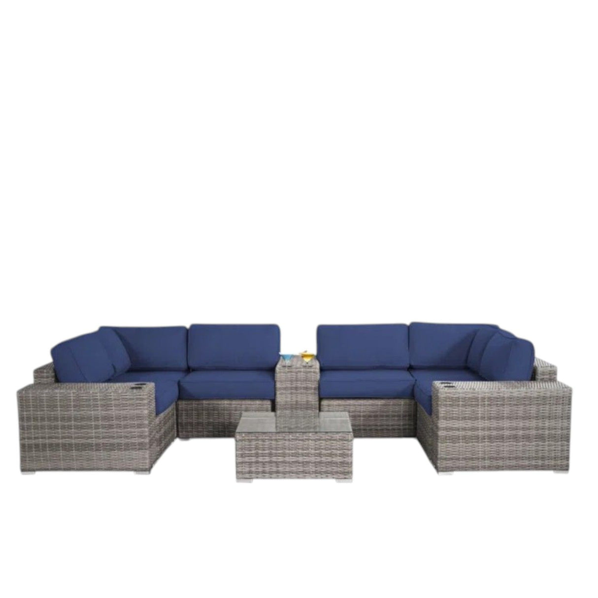Modern Patio Rattan Sectional Set With Cushions