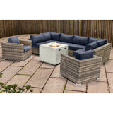 Premium 6 Person Wicker Patio Seating Group With Deep Cushions And Concrete Fire Pit - Gray Mix