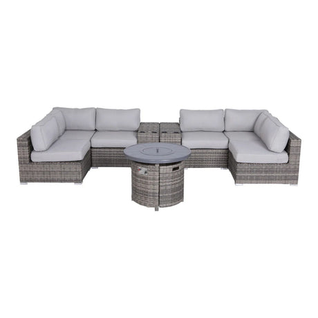 Wicker Outdoor Lounge Set With Cushions And Fire Pit