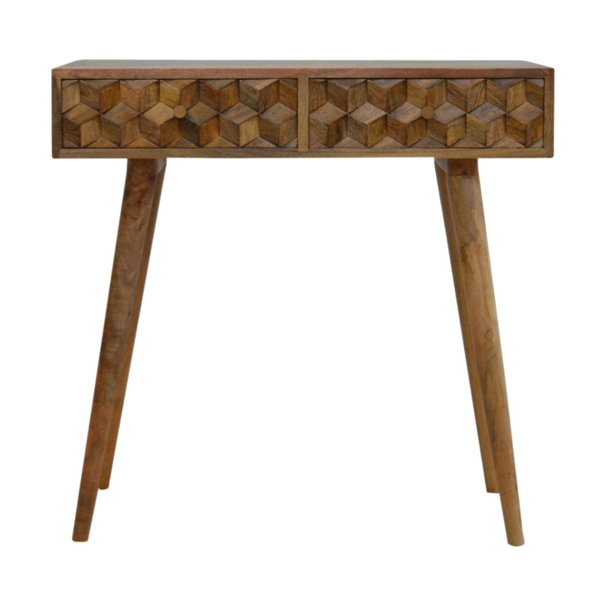 Cube Carved Console Table - Light Brown