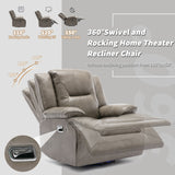 360° Swivel And Rocking Home Theater Recliner Manual Recliner Chair With A LED Light Strip For Living Room