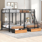 Triple Bunk Bed With Drawers And Guardrails