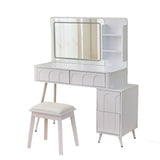 Modern Makeup Vanity Desk With LED Lights & Mirror 4 Drawer Dressing Table Set Space Saving For Bedroom - White