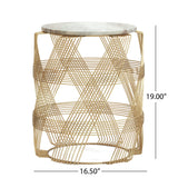 Round Table With Marble Top And Metal Base - Gold / Natural