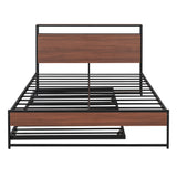 Platform Bed Frame With Trundle, USB Ports And Slat Support, No Box Spring Needed
