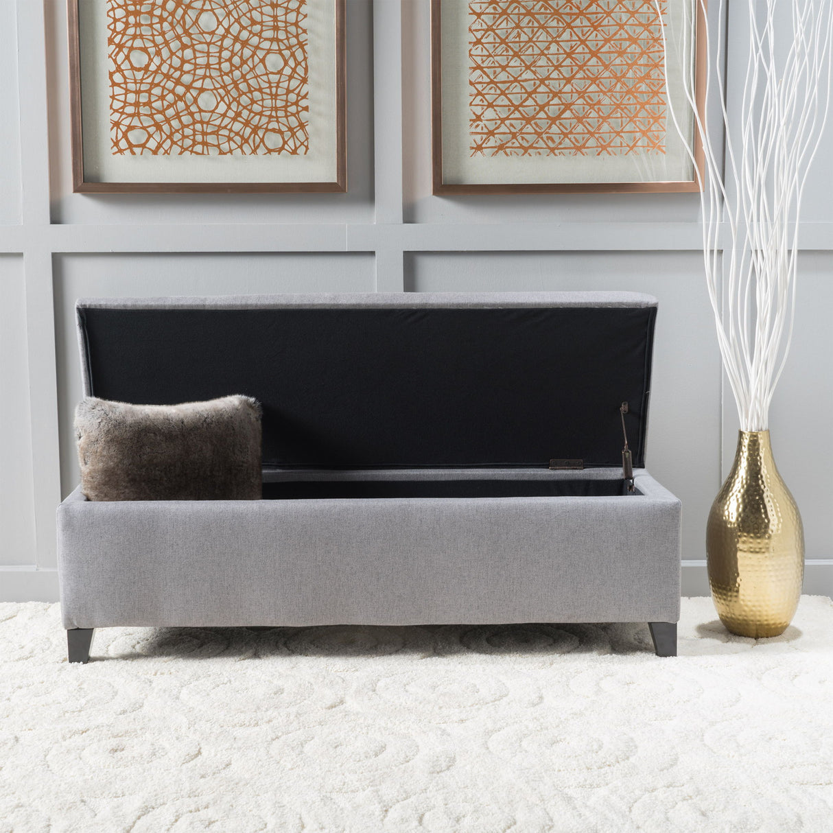 Contemporary Storage Ottoman Bench With Polyester Upholstery