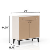 Contemporary Bar Cabinet With Large Storage - White / Pecan