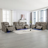 Home Theater Recliner Set Manual Recliner Chair With A LED Light Strip Two Built-In Cup Holders For Living Room